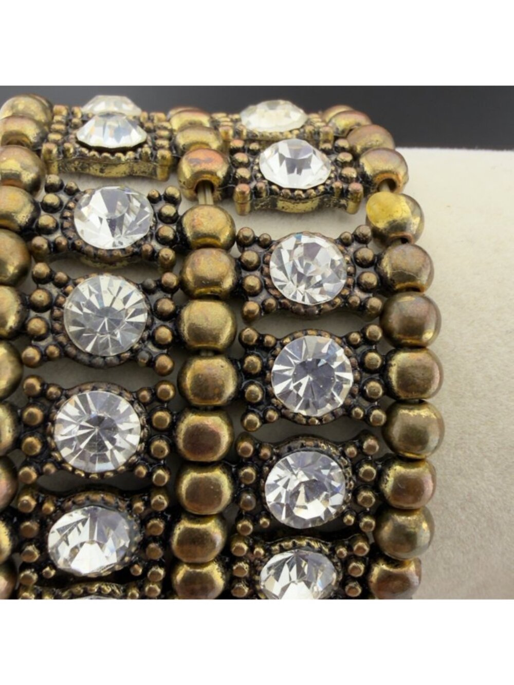 Boho Bracelet Lot Silver Tone Cuff Rhinestone Stretch Mixed Metals Stackable - Picture 12 of 16